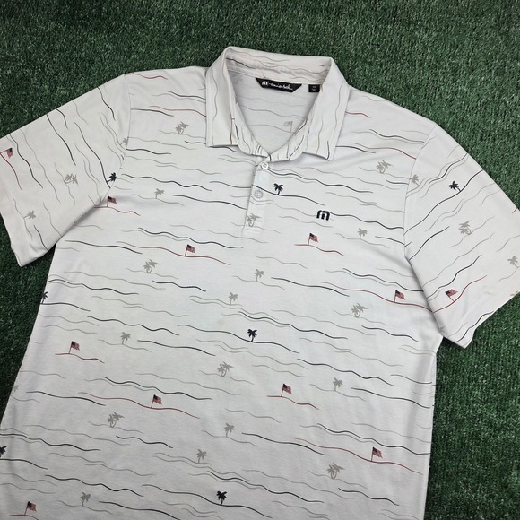 TravisMathew Other - TravisMathew Mens XXL Polo Shirt Gray Palm Tree American Flag Golf Performance